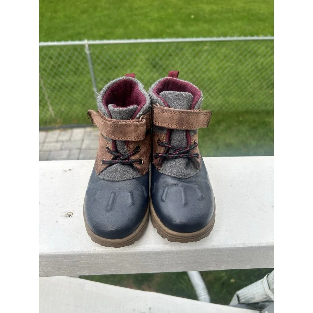 Carter's Kids US 10M EU 27 Gray Brown Blue Ankle Boots Hook & Loop